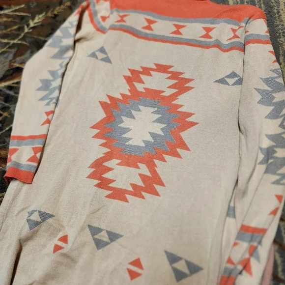 Geometric Patterned Cardigan - Cream and Orange - Picture 10 of 11